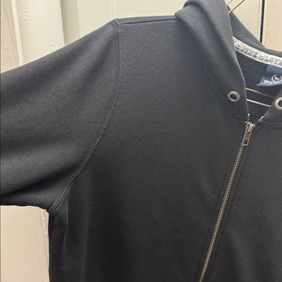 Victoria's Secret Love pink Black Hoodie with Silver Skull Design - Picture 6 of 8